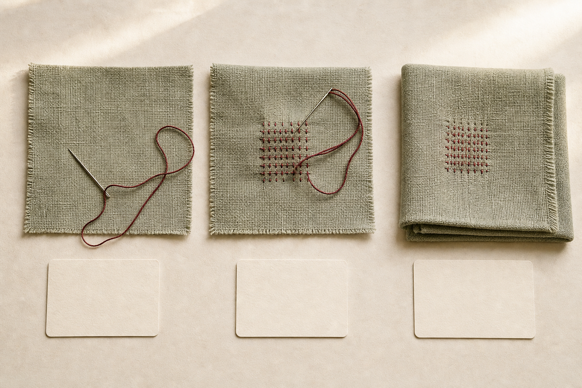A paper-and-thread keepsake shown from first marks to a useful finished panel