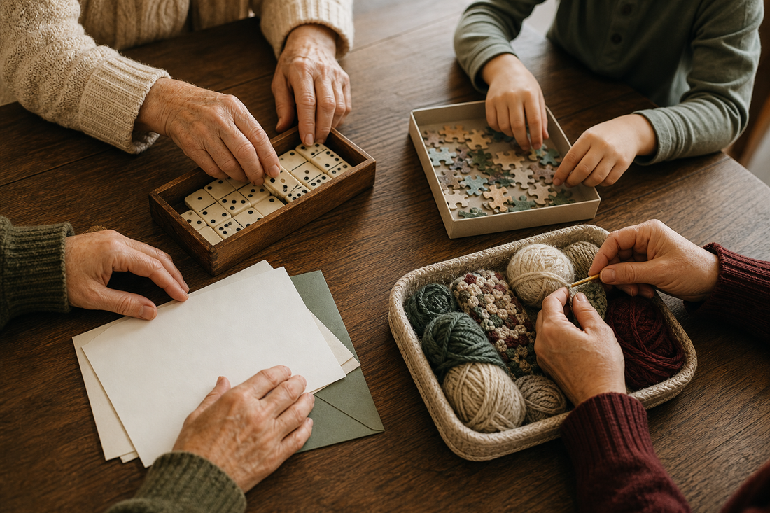 Three generations choosing simple projects at a low-pressure craft circle