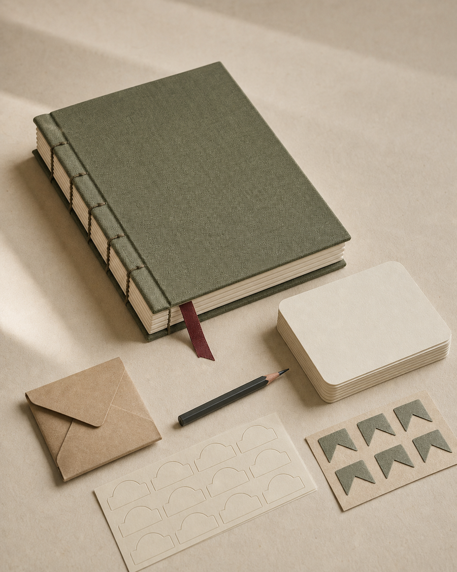 A journal kit arranged for Journaling and Memory Keeping