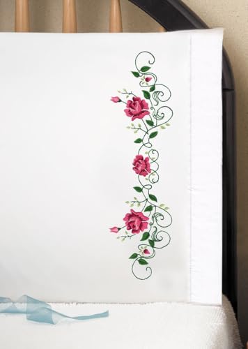 Tobin Stamped Pillowcases, Rose Vine, 20" x 30" Embroidery Kit, Pink - view 2