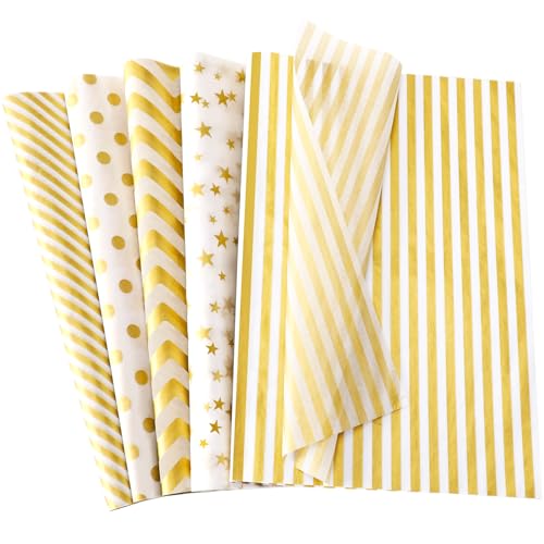 100 Sheets Black White Tissue Paper, Star Dots Stripes Waves Print - view 5