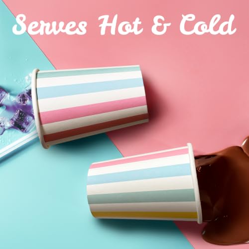 12 fl oz Disposable Paper Cups, Pastel Rainbow Parade Gingham Design, Leak-Resistant for Hot & Cold Beverages, Bulk 100-Pack for Parties, Restaurants & Offices - view 7