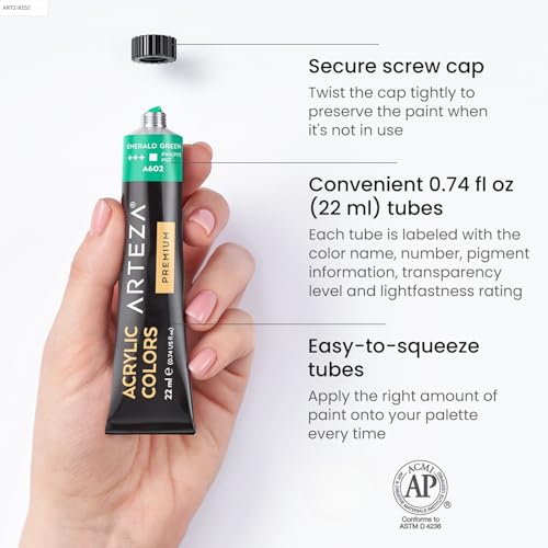 Acrylic Paint Set, 24 Colors, 22 ml / 0.74 oz Tubes, High-Viscosity - view 3