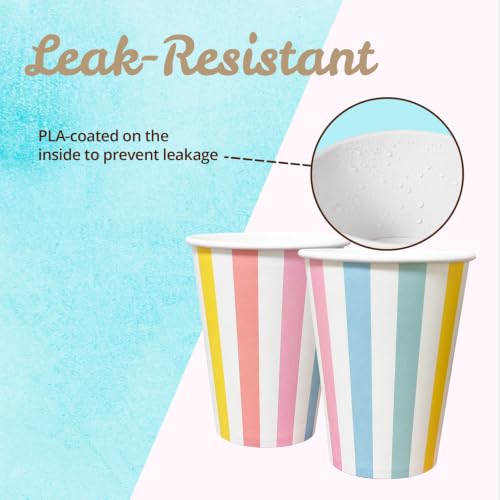 12 fl oz Disposable Paper Cups, Pastel Rainbow Parade Gingham Design, Leak-Resistant for Hot & Cold Beverages, Bulk 100-Pack for Parties, Restaurants & Offices - view 5