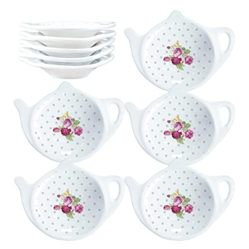 Floral Tea Bag Holder Tea Porcelain Accessories Teapot Shaped Tea Bag Coaster Resting Caddy Saucer 4 Inch/10cm-Sunflower and Daisy Pattern-Set of 10 - view 8