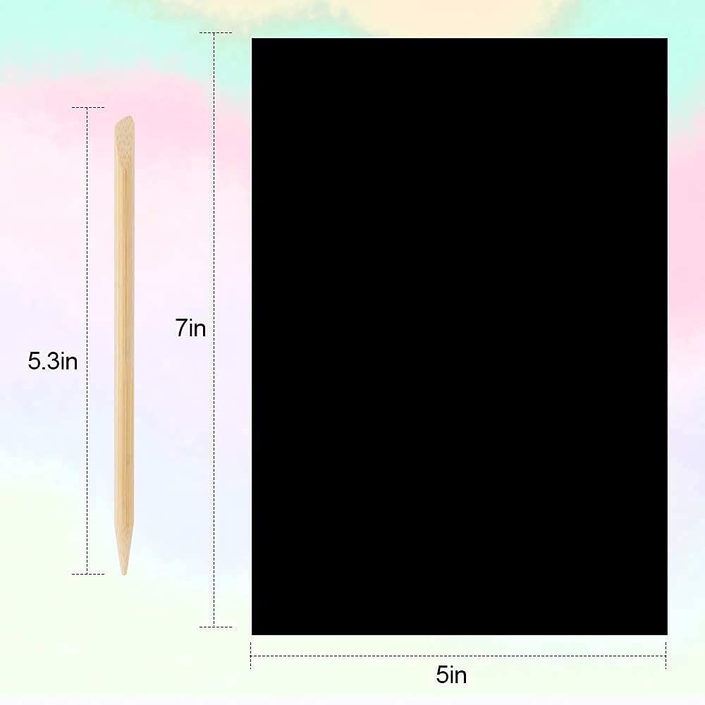 60 PCS Rainbow Scratch Art Paper for Kids, Magic Scratch Paper Off Set Art and Craft Supplies, Black Scratch Pads Party Game Activities Birthday Gifts for Girls Boys 3 4 5 6 7 8 9 Years Old - view 8