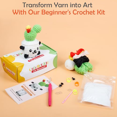 Learn to Crochet Kit for Beginners Kids and Adults, Premium Pattern Sunflower Beginner Crochet Kits with Easy Tube Yarn & Step-by-Step Video Tutorials (Panda Cactus Crochet Kits) - view 5