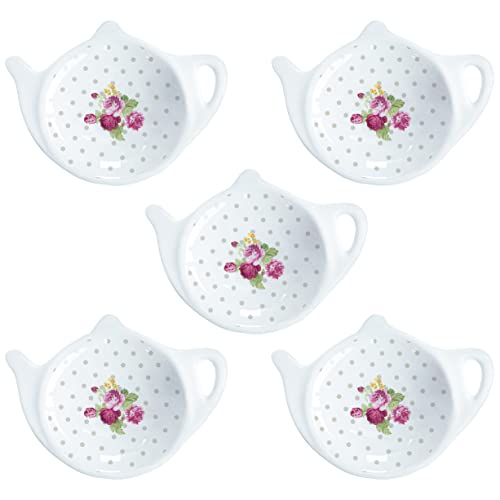 Floral Tea Bag Holder Tea Porcelain Accessories Teapot Shaped Tea Bag Coaster Resting Caddy Saucer 4 Inch/10cm-Sunflower and Daisy Pattern-Set of 10 - view 7