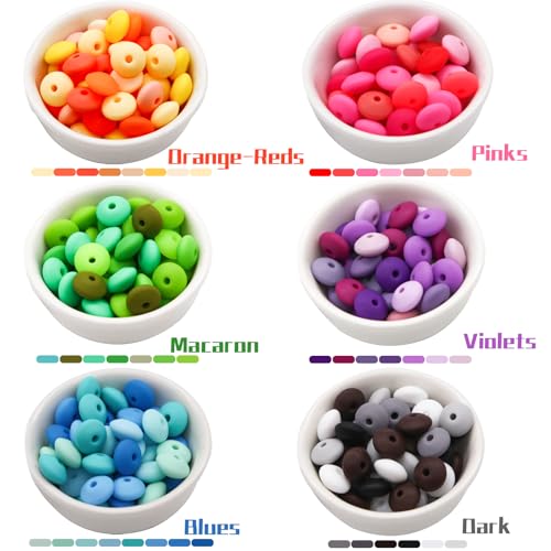 300Pcs Silicone Lentil Beads 12mm 50 Colors Bulk Abacus Loose Spacer Colorful Lanyard for Jewelry Bracelet Necklace Keychain Craft Making - view 6