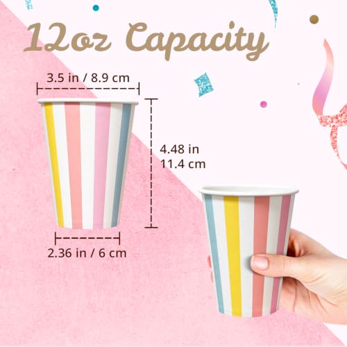 12 fl oz Disposable Paper Cups, Pastel Rainbow Parade Gingham Design, Leak-Resistant for Hot & Cold Beverages, Bulk 100-Pack for Parties, Restaurants & Offices - view 4