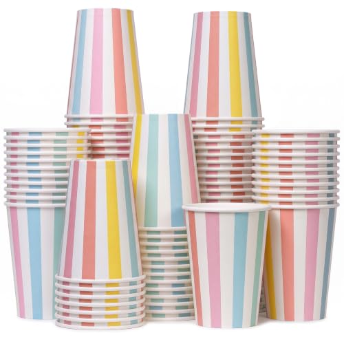 12 fl oz Disposable Paper Cups, Pastel Rainbow Parade Gingham Design, Leak-Resistant for Hot & Cold Beverages, Bulk 100-Pack for Parties, Restaurants & Offices