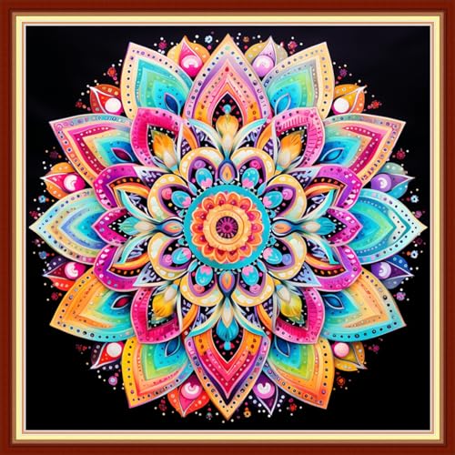 Stamped Cross Stitch Kits Full Range of Embroidery Patterns Starter Kits for Beginners Adult DIY Cross Stitches Needlepoint Kits 11CT-Colorful Mandala 18x18 inch