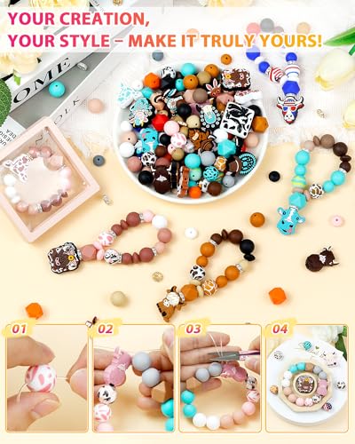 112PCS Cow Silicone Beads Kit, Black Green - view 4