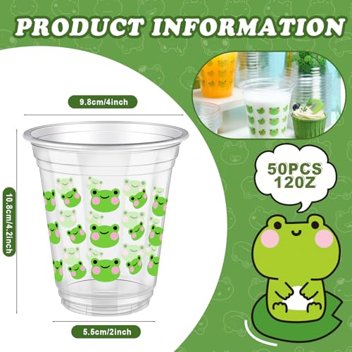 50 Pcs Frog Birthday Decorations Frog Snack Cups 12 oz Plastic Cups Cute Green Tumbler for Baby Shower Birthday Party Supplies - view 2