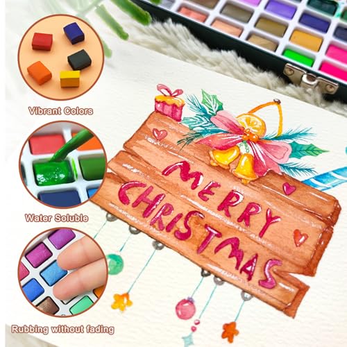 100 Colors Watercolor Paint Set with Metallics, Portable Tin Case - view 5