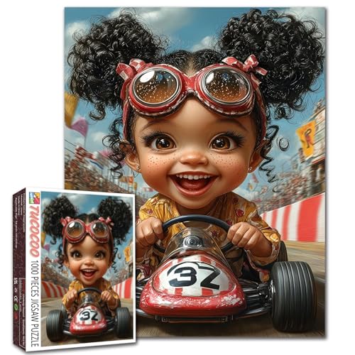 Black Girl Jigsaw Puzzles for Adults 1000 Pieces,Racing Girl Afro Art Puzzle for Adults DIY Crafts Jigsaw Puzzles for Home Decoration Gifts,African Family Challenging Puzzle for Game Nights