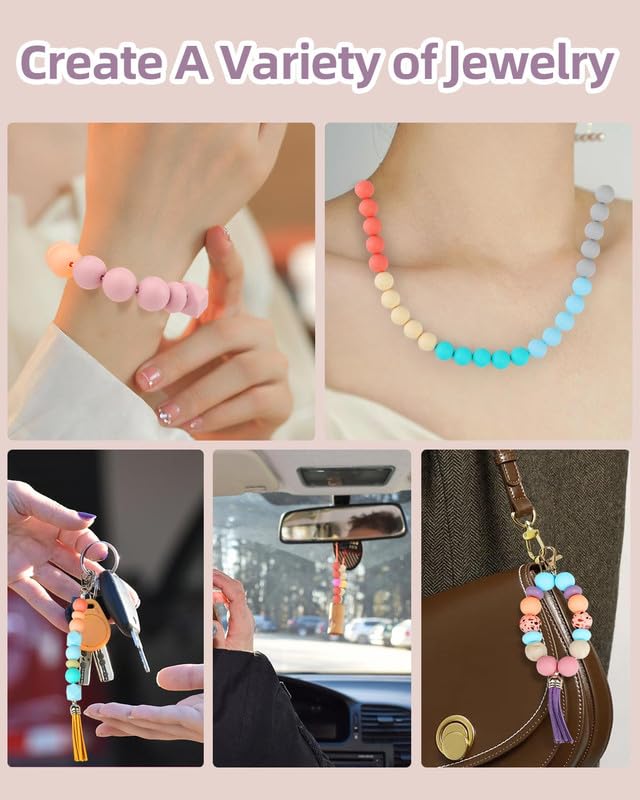 248Pcs Silicone Beads for Keychain Making Kit,15mm Silicone Beads - view 6