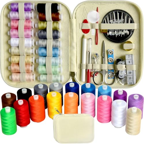 Sewing Kit with Case Portable Sewing Supplies for Home Traveler, Adults, Beginner, Emergency, Contains 18 Sewing Thread, Scissors, Needles, Measure etc (Pink) - view 3