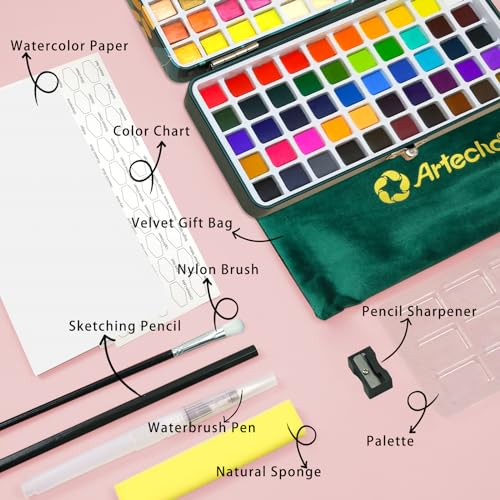 100 Colors Watercolor Paint Set with Metallics, Portable Tin Case - view 3