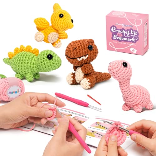Crochet Kit for Beginners, 4 Pack Dinosaur Set Craft Set