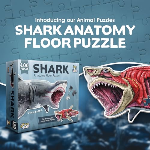 Shark Animal Anatomy Floor Puzzle | 100-Piece Double Sided Jigsaw Puzzle | Large Floor Puzzles for Kids Ages 4-8, 3-5, 8-10 | Fun and Educational Toy for Kids, Toddlers and Families - view 2
