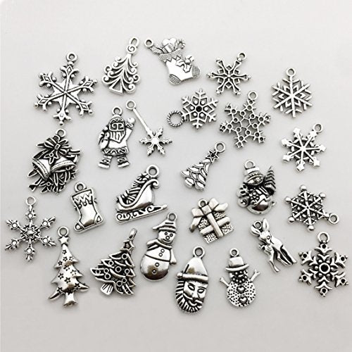 75 pcs Mixed Craft Supplies Christmas Tree Snowflakes Deer Bell Stocking Charms Pendants for Crafting Jewelry Findings Making Accessory For DIY Necklace Bracelet (M041) - view 4