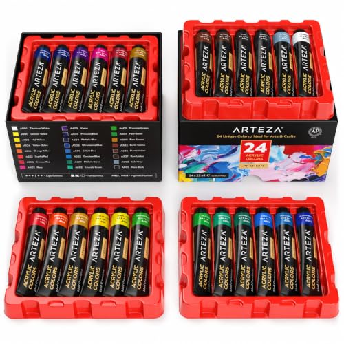Acrylic Paint Set, 24 Colors, 22 ml / 0.74 oz Tubes, High-Viscosity