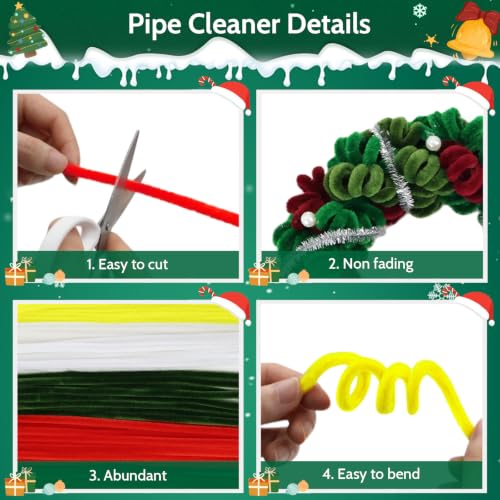 Christmas Pipe Cleaners, Green and Red, Rose Pipe Cleaner Flowers, 600 PCS - view 4