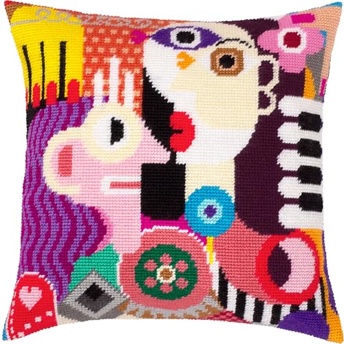 Abstract Stamped Cross-Stitch Kit for Adults and Beginners — Vivid Women in Abstract 16″ × 16″ with Clear, Precise Printed Design on Cotton Canvas; Includes 2 Needles, Yarn, and Easy-Read Chart - view 2