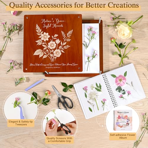 Large Flower Press Kit for Adults with Designed Cover and DIY Album, 10.9" x 10.9" 10 Layers Plant Press and Plant Drying Toolkit, Flower Preservation Kit (Color Box, Mahogany Color) - view 4