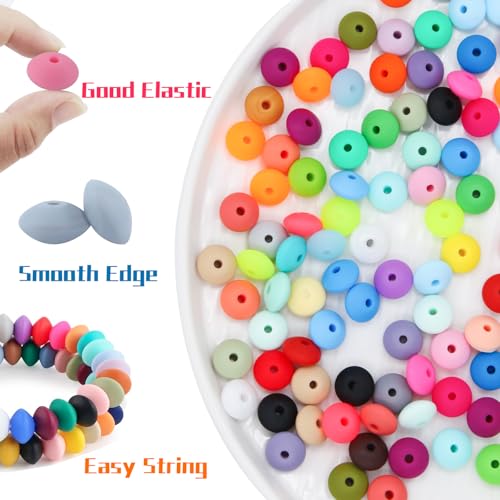 300Pcs Silicone Lentil Beads 12mm 50 Colors Bulk Abacus Loose Spacer Colorful Lanyard for Jewelry Bracelet Necklace Keychain Craft Making - view 5