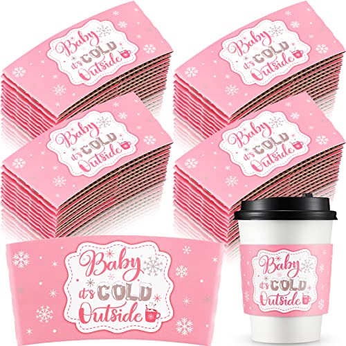 60 Pcs Christmas Baby It's Cold Outside Cup Sleeves, Pink Silver