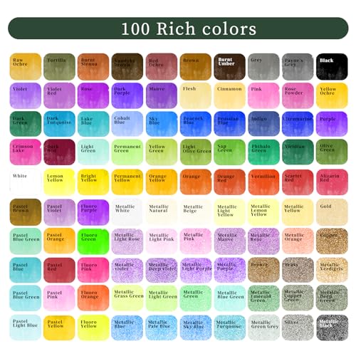 100 Colors Watercolor Paint Set with Metallics, Portable Tin Case - view 2