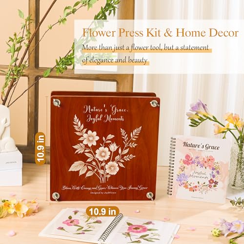 Large Flower Press Kit for Adults with Designed Cover and DIY Album, 10.9" x 10.9" 10 Layers Plant Press and Plant Drying Toolkit, Flower Preservation Kit (Color Box, Mahogany Color) - view 2