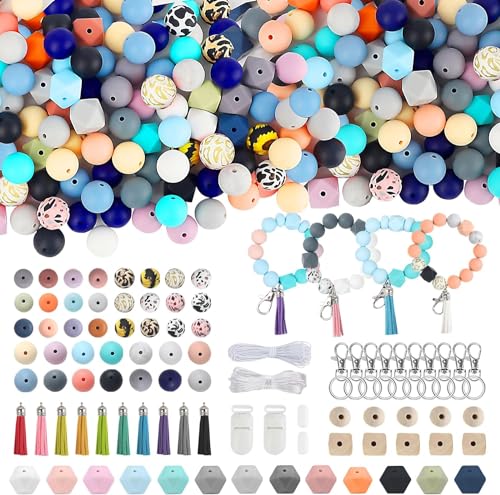 248Pcs Silicone Beads for Keychain Making Kit,15mm Silicone Beads