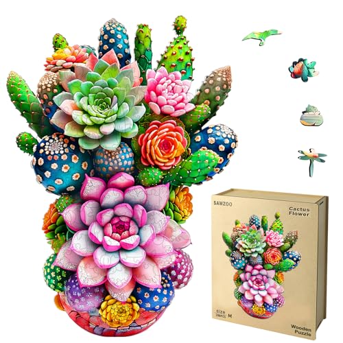 Wooden Puzzles for Adults, Succulent Plants 200 Piece Unique Shaped Wood Puzzle, Creative Wooden Jigsaw Puzzle Gift, Family Game, Wall Art Decor, 11 x 11 Inch - view 7