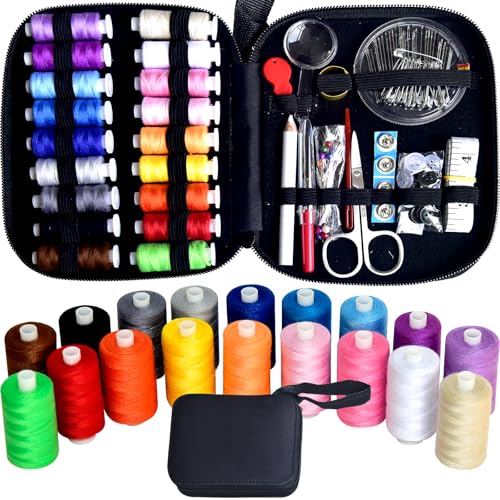Sewing Kit with Case Portable Sewing Supplies for Home Traveler, Adults, Beginner, Emergency, Contains 18 Sewing Thread, Scissors, Needles, Measure etc (Pink) - view 2