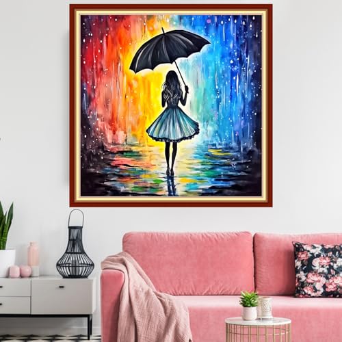Stamped Cross Stitch Kits Embroidery kit for Beginners Adults Full Range of Embroidery Patterns Starter Kits DIY Printed Cross Stitch Kits Needlepoint Kits 11CT-Umbrella Girl 18x18 inchs - view 2