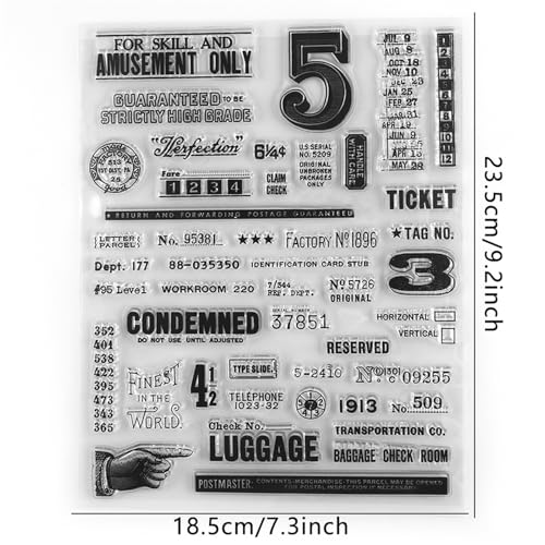 Vintage Post Mail Clear Stamp Set, 7.3x9.2 Inch Retro Industrial Rubber Stamps with Numbers Words Phrases for DIY Scrapbooking, Card Making, Junk Journal, Ephemera Collage - view 2