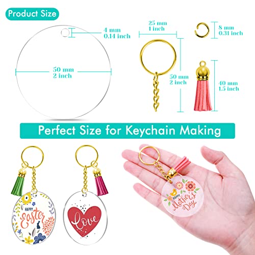 Blank Keychain Set, 120pcs Including Acrylic Discs, Tassels, Gold Keychains and Jump Rings for DIY Craft Kit - view 6