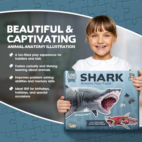 Shark Animal Anatomy Floor Puzzle | 100-Piece Double Sided Jigsaw Puzzle | Large Floor Puzzles for Kids Ages 4-8, 3-5, 8-10 | Fun and Educational Toy for Kids, Toddlers and Families - view 4