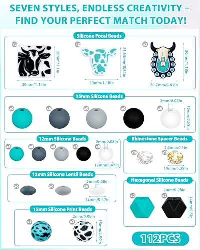 112PCS Cow Silicone Beads Kit, Black Green - view 2