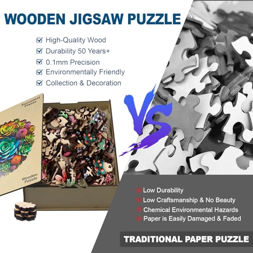 Wooden Puzzles for Adults, Succulent Plants 200 Piece Unique Shaped Wood Puzzle, Creative Wooden Jigsaw Puzzle Gift, Family Game, Wall Art Decor, 11 x 11 Inch - view 6