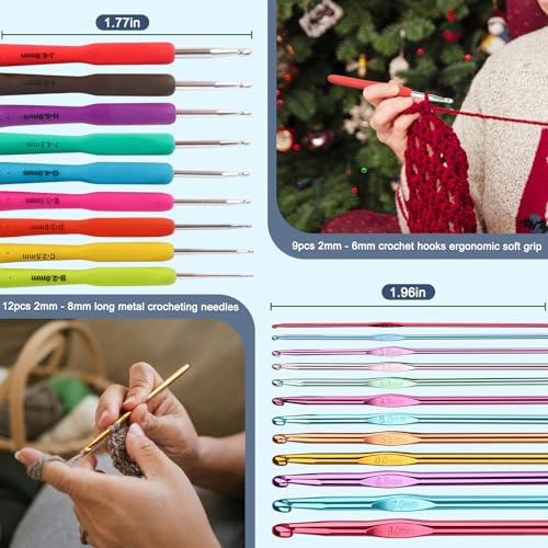 85-Piece Crochet Hooks Set, Crochet Hook Kit with Storage Case, Ergonomic Knitting Needles Weave Yarn Kits DIY Hand Knitting Craft Art Tool for Beginners and Experienced Crochet Lovers - view 4