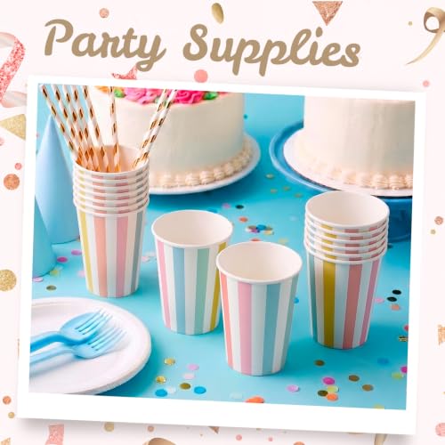12 fl oz Disposable Paper Cups, Pastel Rainbow Parade Gingham Design, Leak-Resistant for Hot & Cold Beverages, Bulk 100-Pack for Parties, Restaurants & Offices - view 2