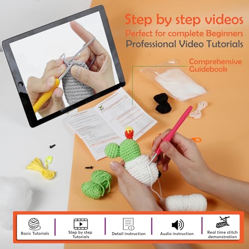 Learn to Crochet Kit for Beginners Kids and Adults, Premium Pattern Sunflower Beginner Crochet Kits with Easy Tube Yarn & Step-by-Step Video Tutorials (Panda Cactus Crochet Kits) - view 4