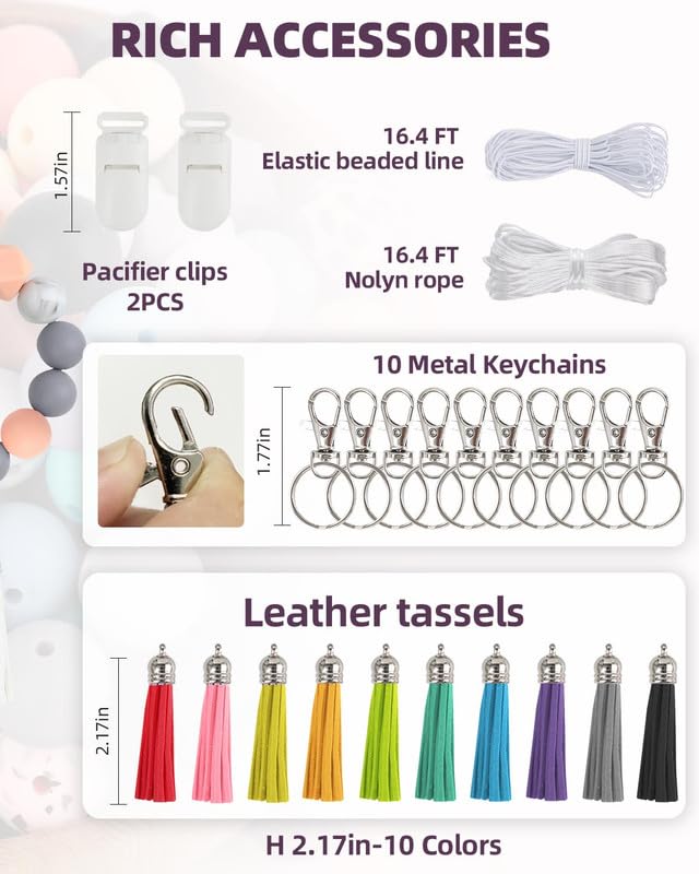 248Pcs Silicone Beads for Keychain Making Kit,15mm Silicone Beads - view 3