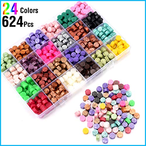 Wax Seal Stamp Kit - 24 Colors, 624 Pcs Stamp Beads, Sealing Wax Warmer, Metallic Pen & Envelope, Gift & Decoration Set - view 2