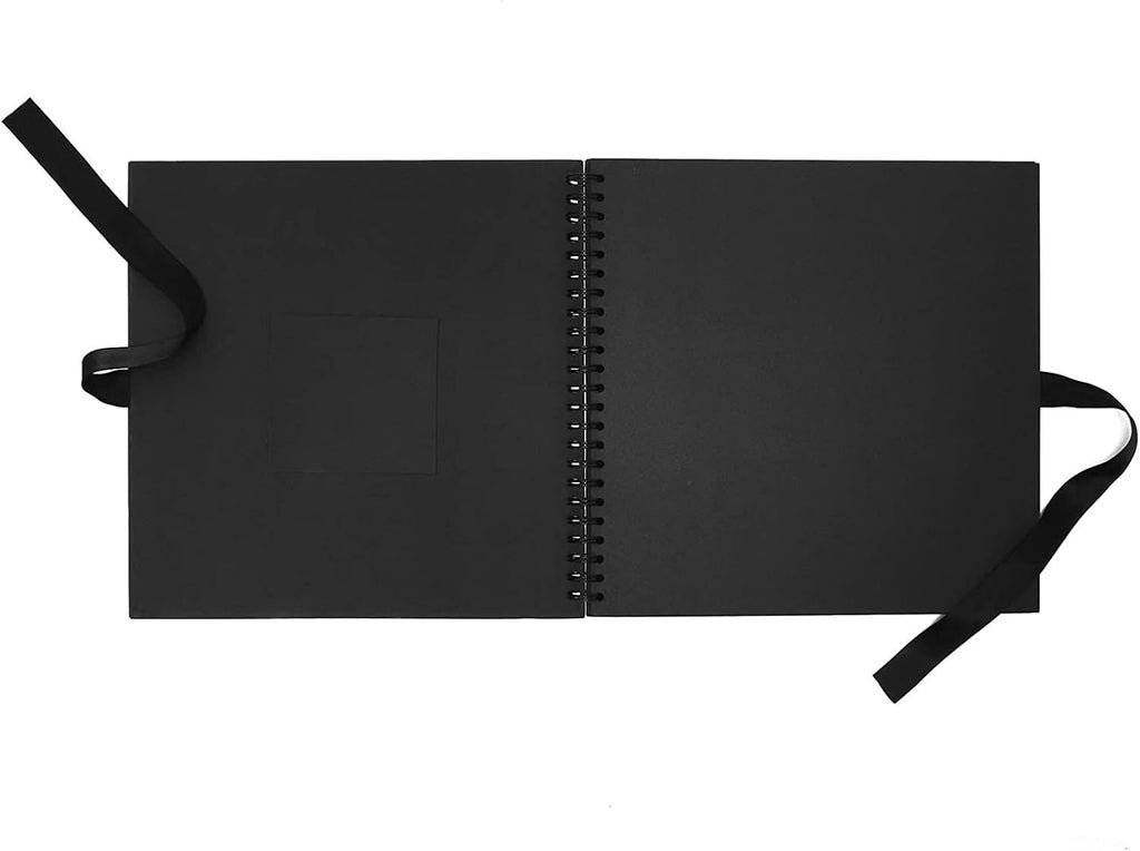 Spiral-Bound Scrapbook Album - Silk Ribbon Cover for Wedding Scrapbook - Durable Hardcover Black Paper Photo Albums - Complete Scrapbooking Supplies Kit, 80 Pages - 12.25 x 12.25 in, Black - view 4