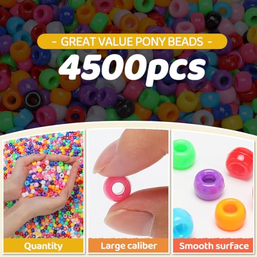 Pony Beads 4500+ Multicolor 6x9mm Plastic Kandi Bead Bulk for Bracelets - view 3